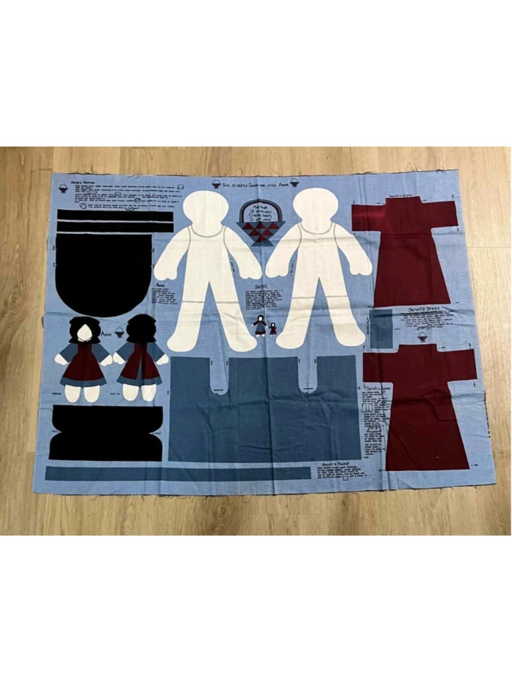 Vintage Gentle Sarah & Little Anne Doll Sewing Panel Amish Folk Art Cut & Sew